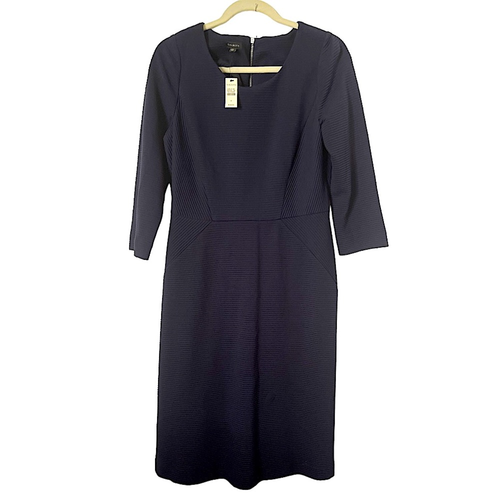NWT Talbots Navy Blue 3/4‎ Sleeve Shift Dress 8